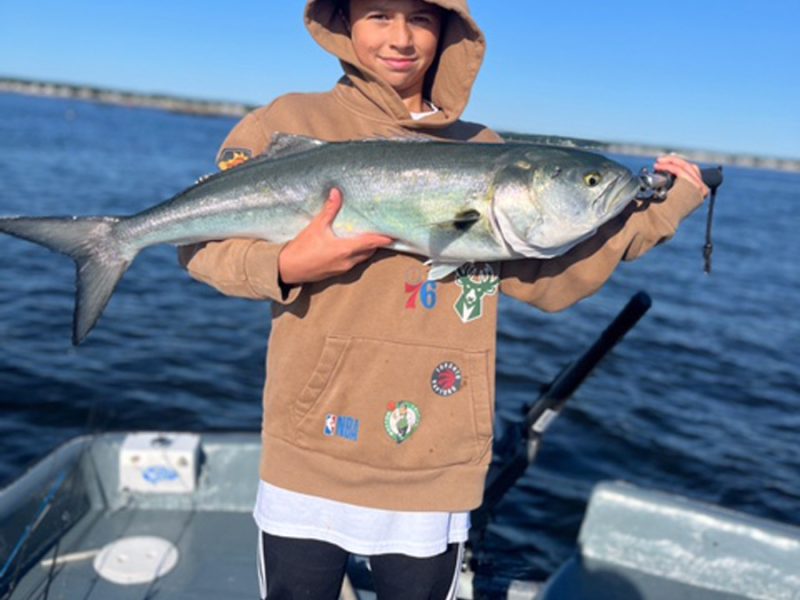 Anders Stout with his very first bluefish