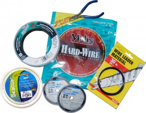 Heavy-duty monofilament, fluorocarbon, single-strand wire and wire braid are all suitable bite leader materials. Each is available in a wide range of sizes (diameter or strength) under numerous brand name labels.