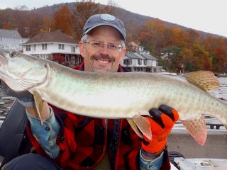 This fall muskie bit as the boat swung off a drop-off.
