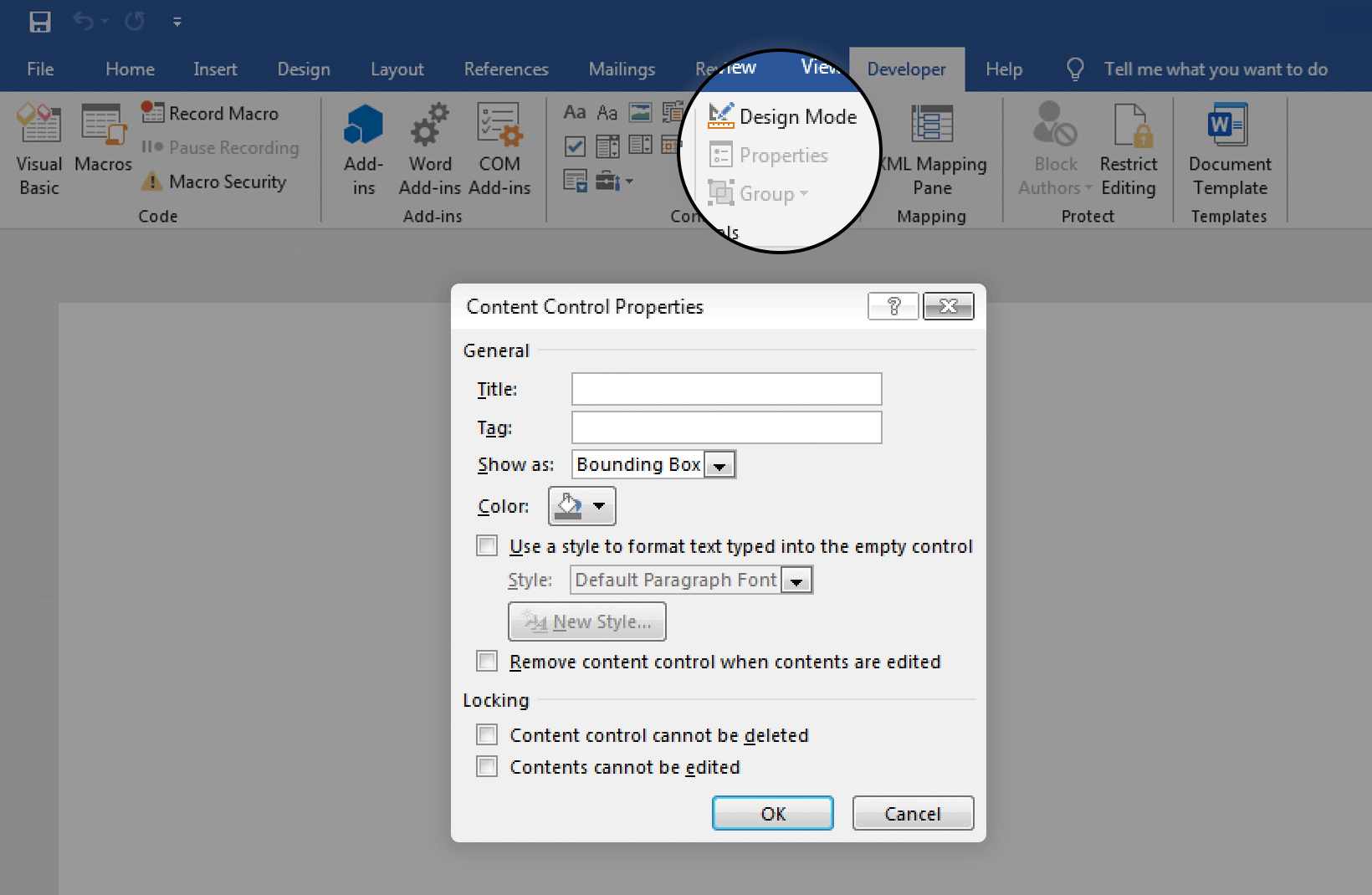 content control properties
